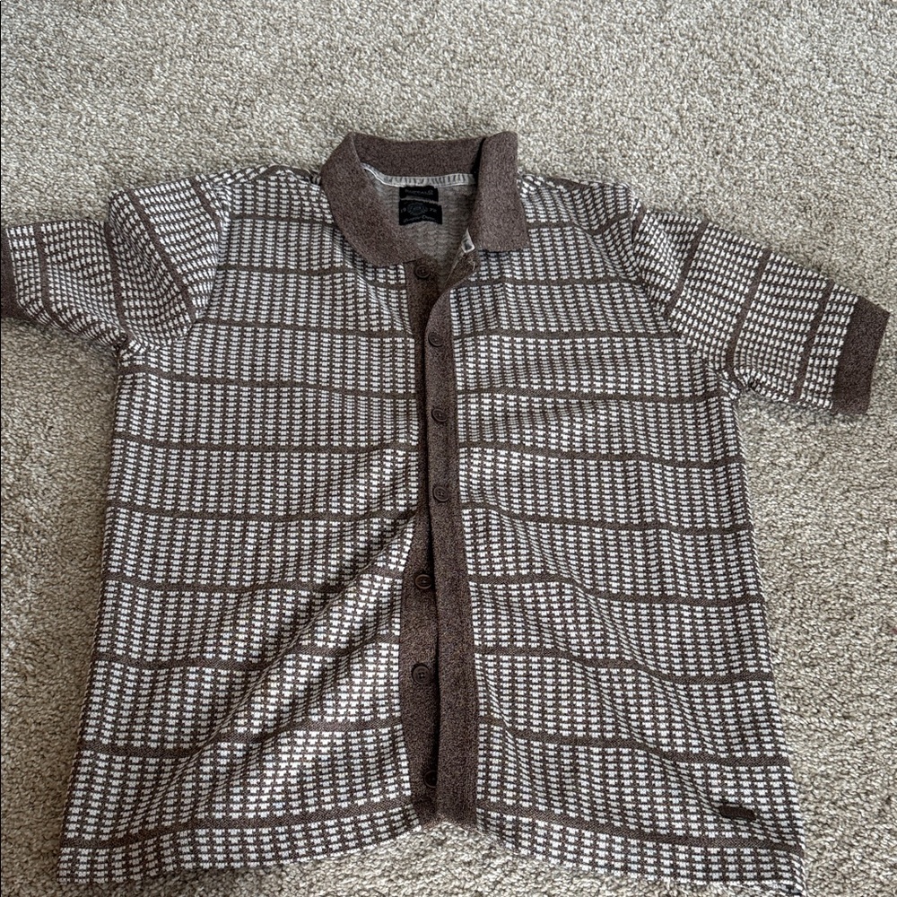 Buffalo David Bitton Brown & White Patterned Knit Polo